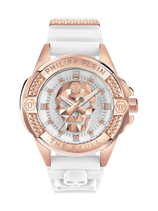 Philipp Plein Skull Watch Battery with White Rubber Strap