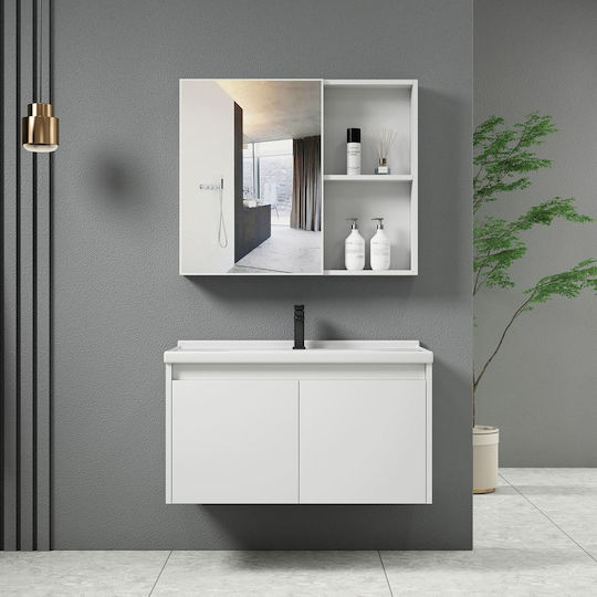 Woodwell IDEA-1 Πάγκος με Νιπτήρα & Καθρέπτη Μ60xΒ45xΥ47cm Άσπρο