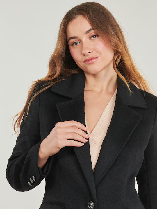 Women's Black Coat with Fur Details