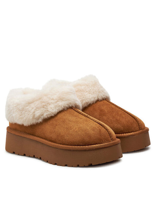 Women's Ankle Boots with Fur Brown