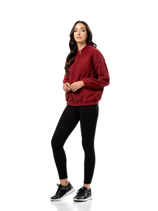 Bodymove Women's Short Bomber Jacket for Winter with Hood Bordo