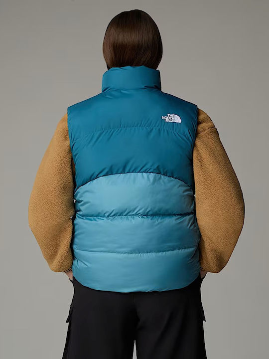 The North Face Κοντό Γυναικείο Αμάνικο Puffer Μπουφάν Αδιάβροχο για Χειμώνα Algae Blue, Mallard Blue