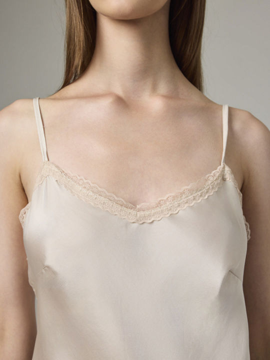 Women's Blouse Satin with Straps & V Neckline Vanilla
