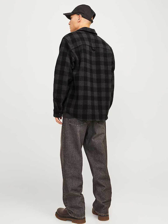 Jack & Jones Cămașă Bărbătească Supraîmbrăcăminte Cu mânecă lungă Black, Gray