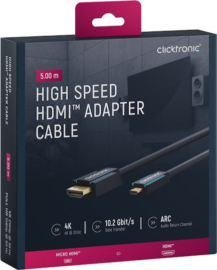 Clicktronic HDMI 2.0 Premium High Speed 4K 60Hz HDR Cable HDMI male - micro HDMI male 5m Μαύρο