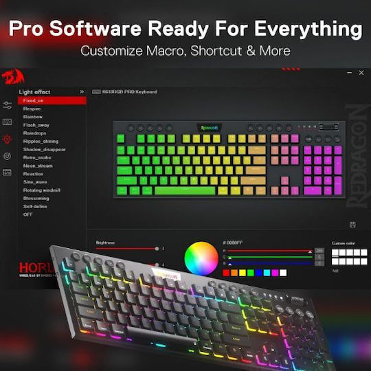 Redragon HORUS PRO Ασύρματο Gaming Πληκτρολόγιο με Custom Red διακόπτες και RGB φωτισμό (Αγγλικό US)
