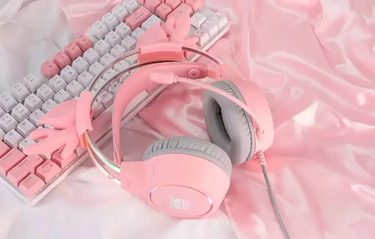 Onikuma X15 Pro Еленови рога Надушници Геймърски слушалки с връзка 3,5 мм / USB Розов