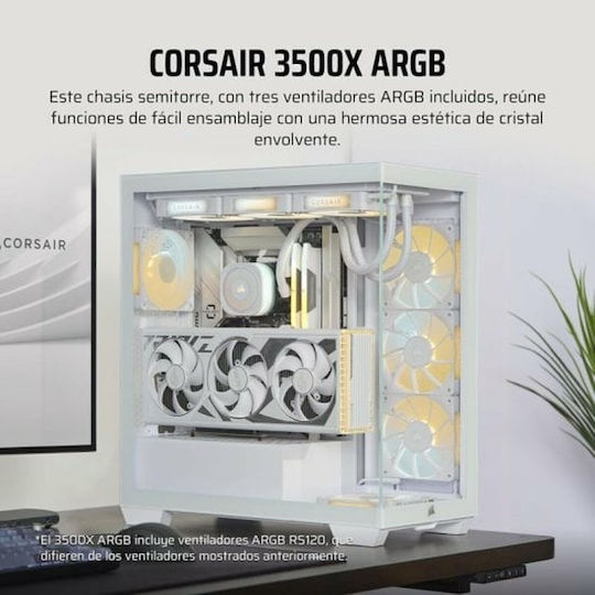 Corsair 3500X ARGB Gaming Midi-Turm Computergehäuse mit Seitenfenster Schwarz