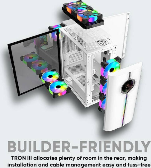 Armaggeddon Tron Holo 3 Gaming Midi-Turm Computergehäuse mit Seitenfenster und RGB-Beleuchtung Weiß