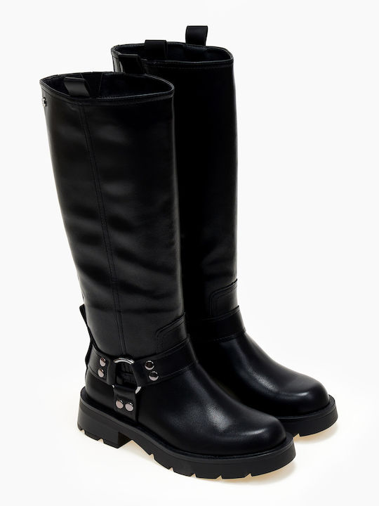 Synthetic Leather Women's Boots with Zipper Black
