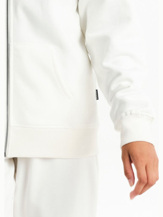 Long Women's Sweatshirt Jacket Hooded Off White