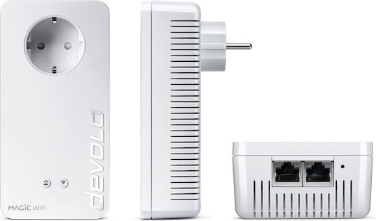 Devolo Magic 2 WiFi Next Multiroom Kit (DE) Powerline Triplu pentru Conexiune Wireless Wi-Fi 5 cu Prin trecere Prize și 2 Porturi Gigabit Ethernet