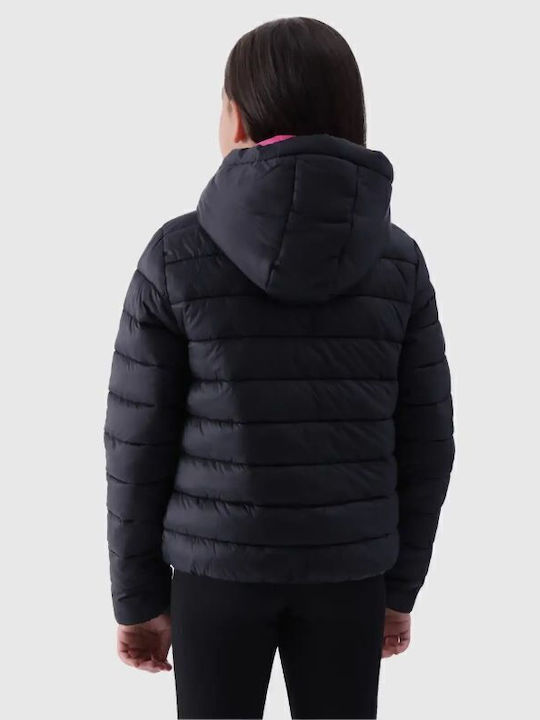 Down Kids Sports Jacket with Hood Black