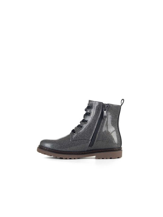 Xti Kids Patent Leather Military Boots with Zipper Gray