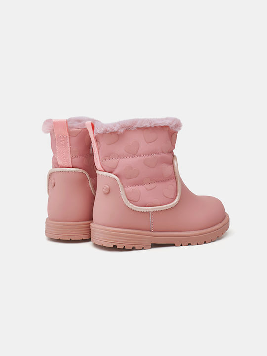 Mayoral Kids Leather Boots with Zipper Pink