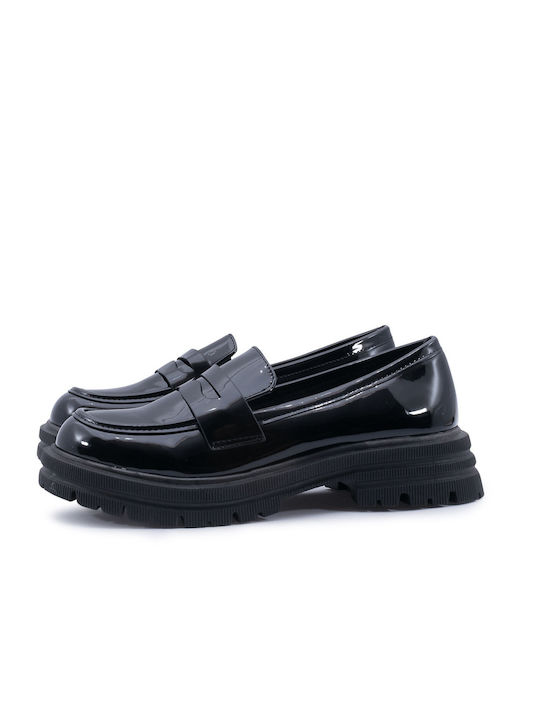 Love4shoes Patent Leather Women's Loafers in Black Color