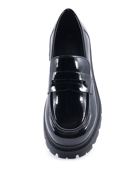 Лачени Дамски Loafers в Черен Цвят