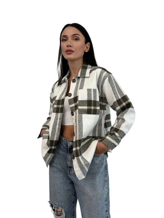 Concept Women's Checked Long Sleeve Shirt Green and White