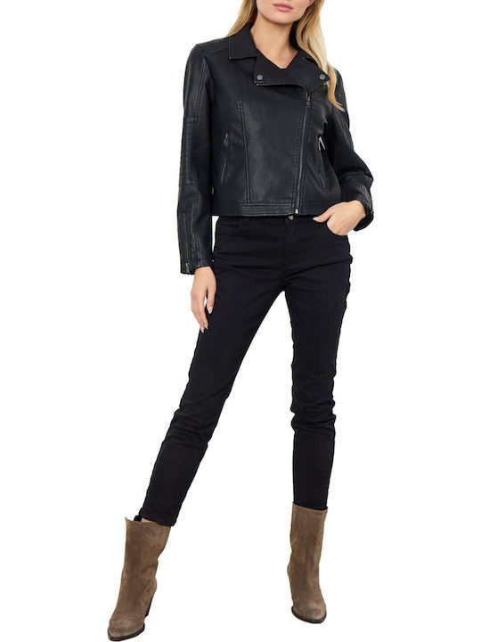 Soya Concept Women's Short Biker Jacket for Winter BLACK