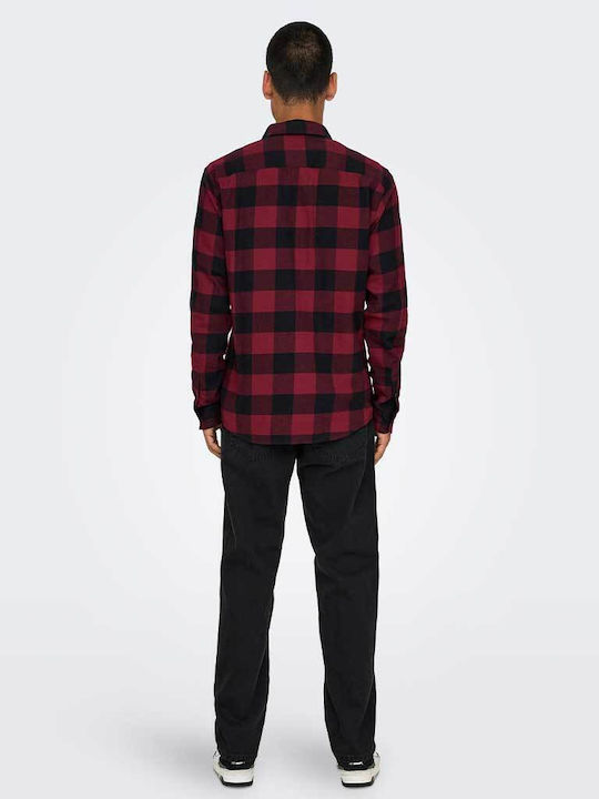 Only & Sons Cu mânecă lungă Flanel Cămașă în Linie ingusta Carou Black/Red