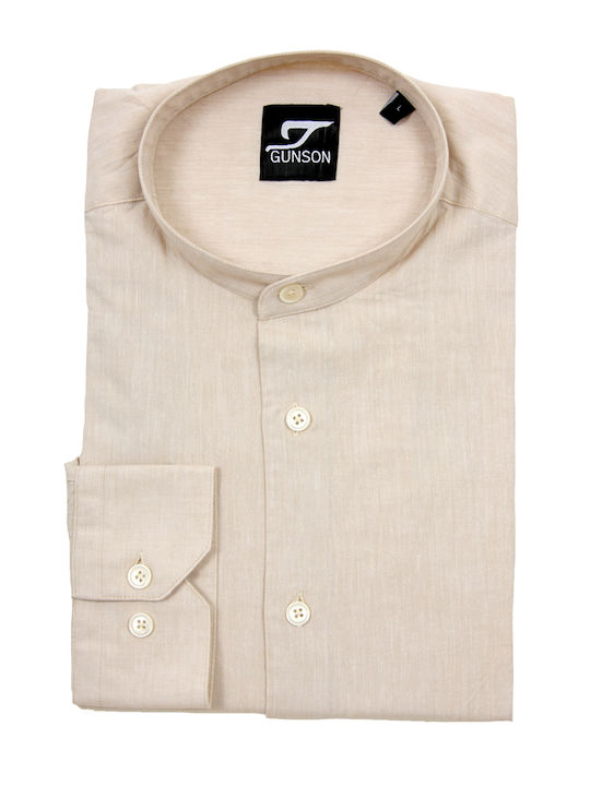 Gunson Men's Shirt Long Sleeve Cotton Beige