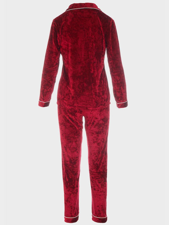 G Secret Winter Damen Pyjama-Set Samt Bordeaux