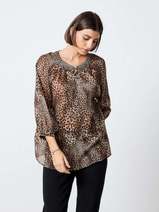 8180 Women's Blouse with 3/4 Sleeve Animal Print Leopard