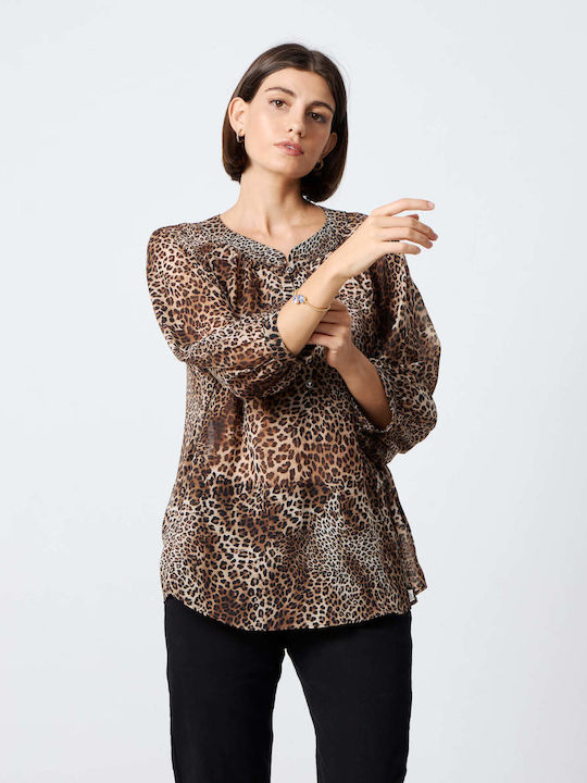 8180 Women's Blouse with 3/4 Sleeve Animal Print Leopard
