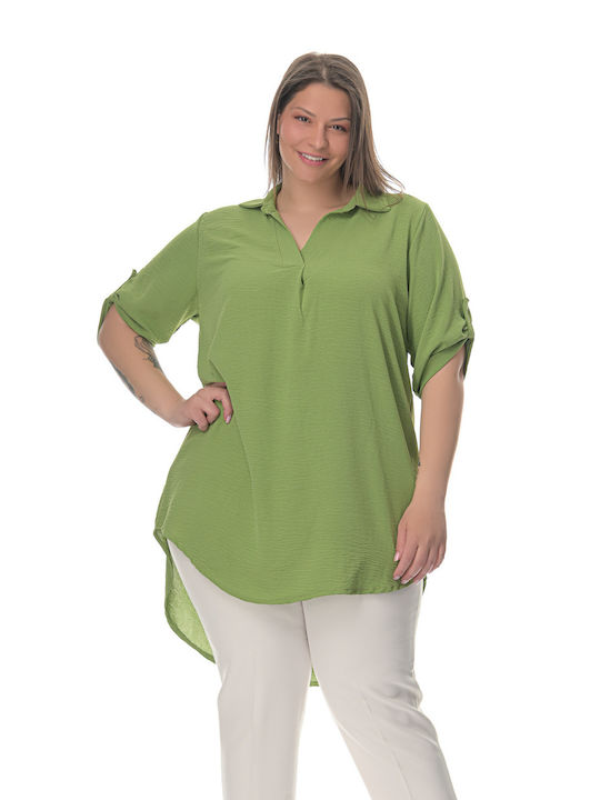 Sushi's Closet Women's Summer Blouse Linen with V Neckline Green