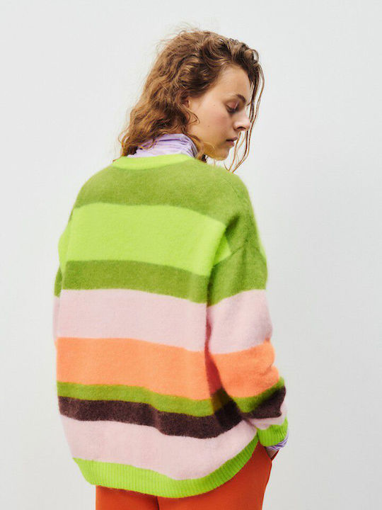 American Vintage Women's Long Sleeve Sweater Woolen Striped Multicolour