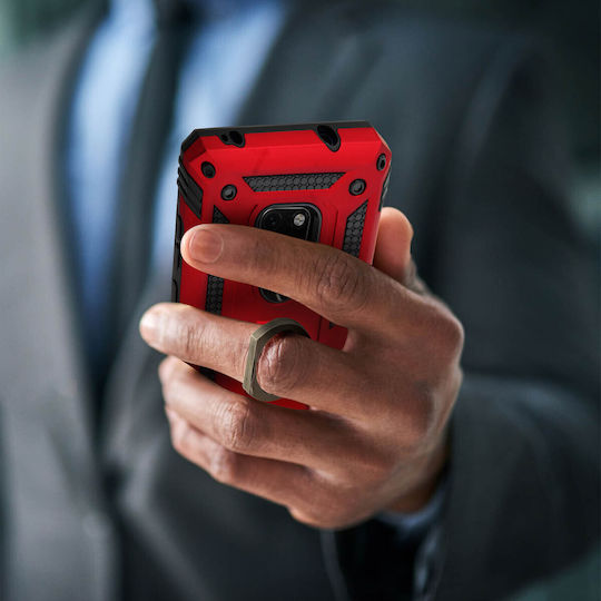 Huawei Mate 20 Case Bi Material Rigid Soft Magnetic Ring Stand Red