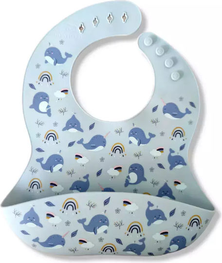 Baby Cloud Waterproof Bib Silicone with Button Sky Blue for 5 m+