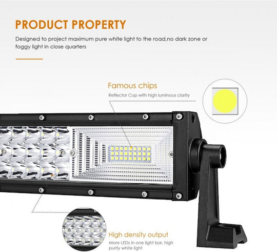 Bară LED Auto 216W LED 3 Rânduri 12V-24V 15120 Lumeni 13.5″/34.2 cm Combo Fascicul 12/60 Grade