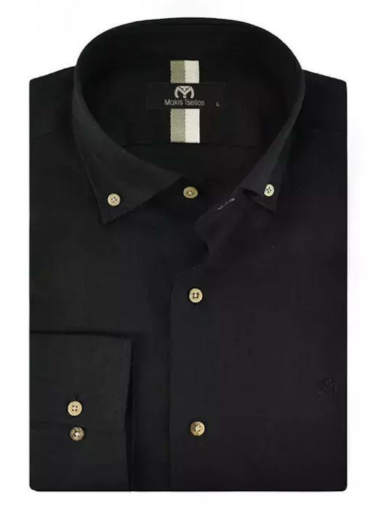 Makis Tselios Fashion Men's Shirt Linen Black