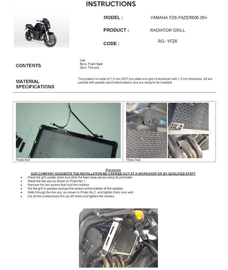 Moto Discovery Motorcycle Radiator Protector Yamaha FZ6 Fazer Black