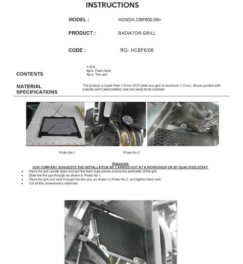 Moto Discovery Motorcycle Radiator Protector Honda CBF 600 Black