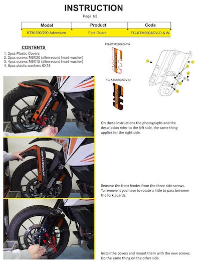 Moto Discovery Motorcycle Front Suspension Protectors KTM 390 Adventure Black