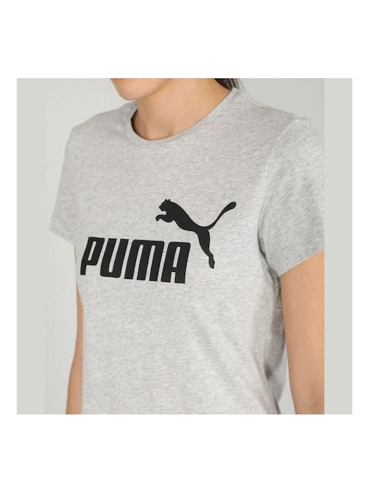 Puma Logo Αθλητικό Γυναικείο T-shirt Γκρι με Στάμπα