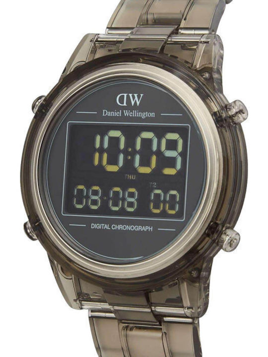 Daniel Wellington Retro Digital Ceas Barbati Digital 42mm Cronograf Baterie cu Culoare Gri Cauciuc Curea