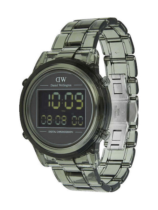Daniel Wellington Digital Ceas Bărbătesc 42mm Cronograf Baterie cu Verde Curea din Cauciuc