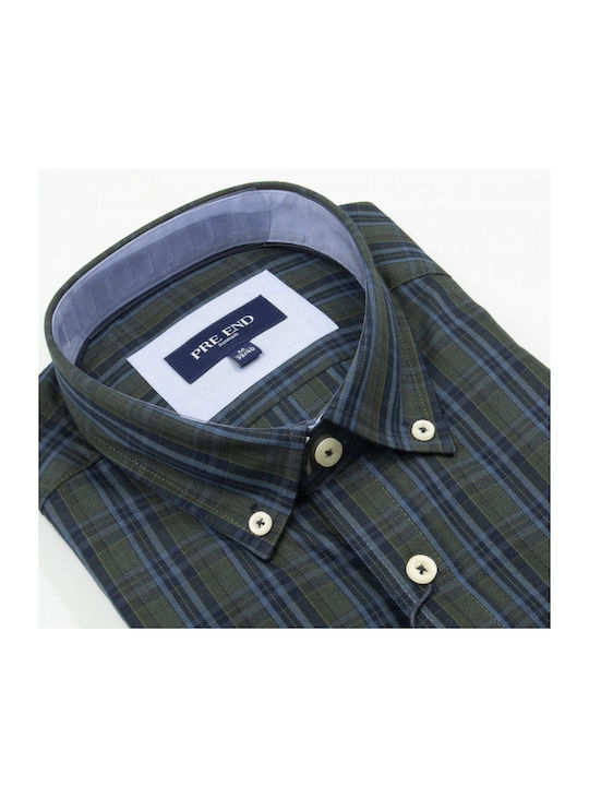 Pre End Men's Shirt Long Sleeve Checked Forest Green