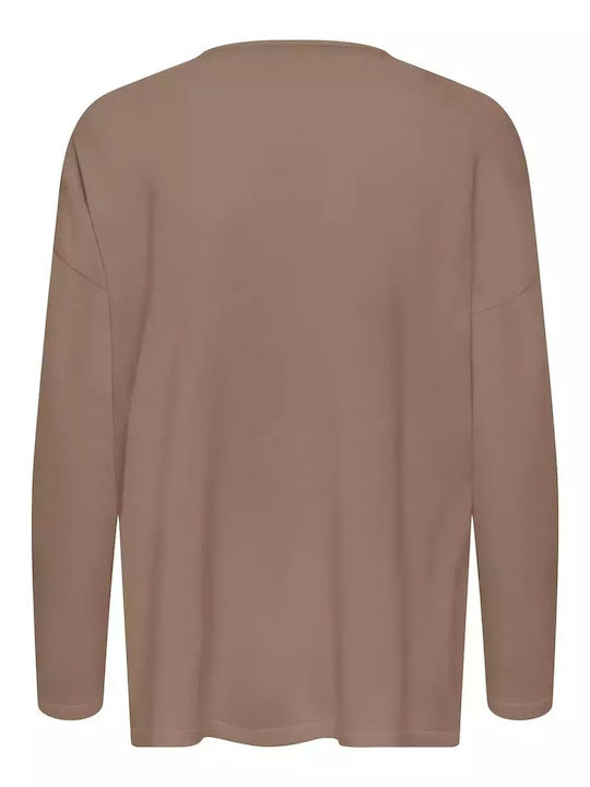 Only Damen Langarm Pullover mit V-Ausschnitt Coffee