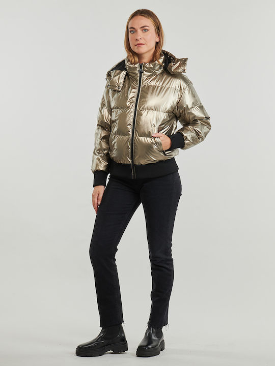 Κοντό Γυναικείο Puffer Μπουφάν για Χειμώνα Metallic