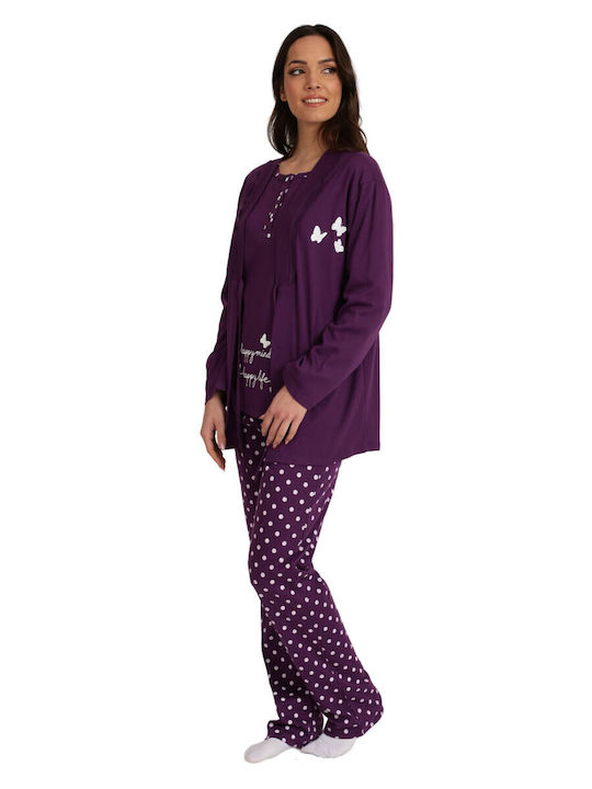 Lydia Creations Winter Damen Pyjama-Set Lila