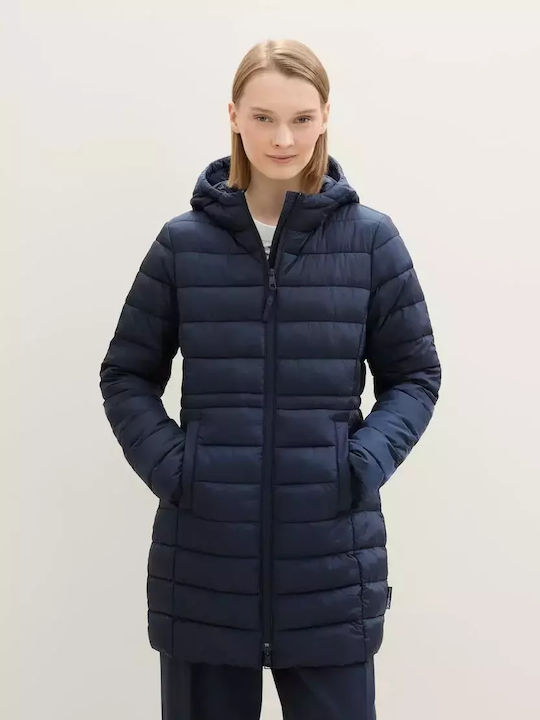 Tom Tailor Women's Long Puffer Jacket for Winter with Hood Blue