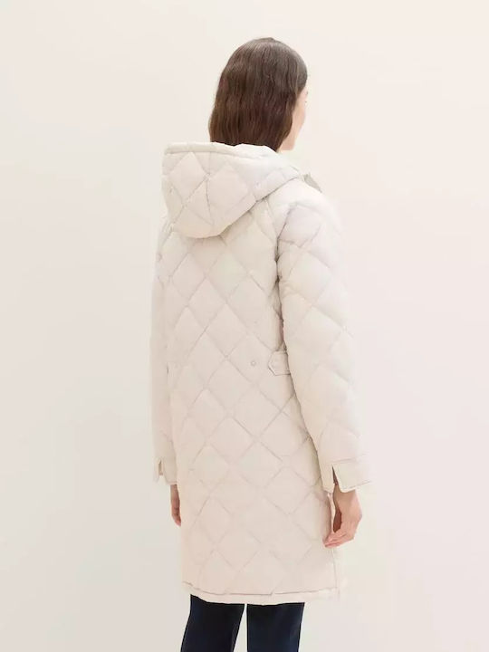 Women's Short Puffer Jacket for Winter with Hood Beige