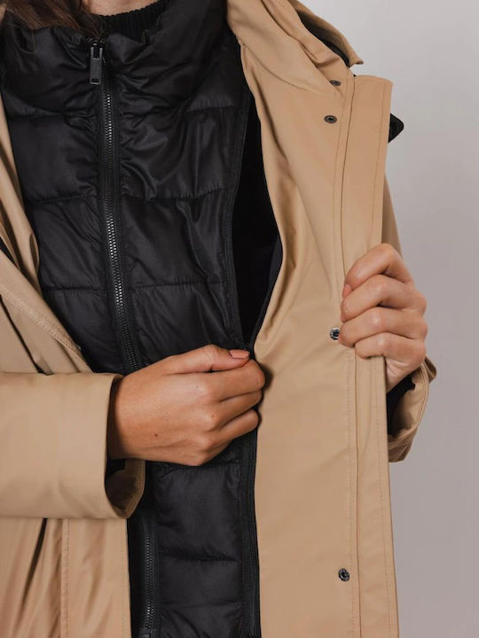 Women's Long Lifestyle Jacket for Winter Sand