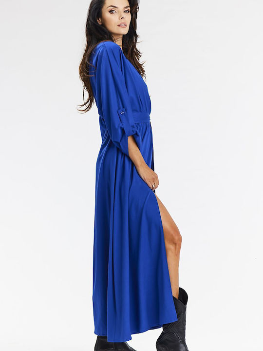 Awama Dress with Slit Blue A670 Blue