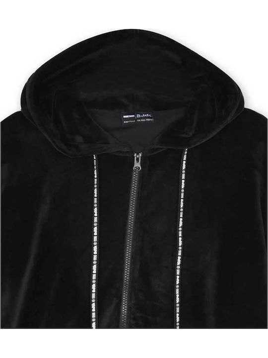 Velour Γυναικεία Ζακέτα Φούτερ Βελουτέ με Κουκούλα Μαύρη