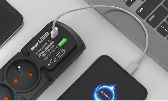 Acar Steckdosenleiste 6 Positionen mit USB-A, USB-C und Kabel 3m